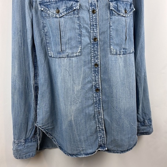 True Religion Military Women's‎ Shirt Blue Button Front Top Blouse Size S - Picture 5 of 11